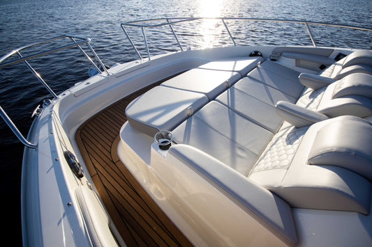 Spacious sunbed deck on the Sea Ray 320 yacht for luxury cruises in Ayia Napa