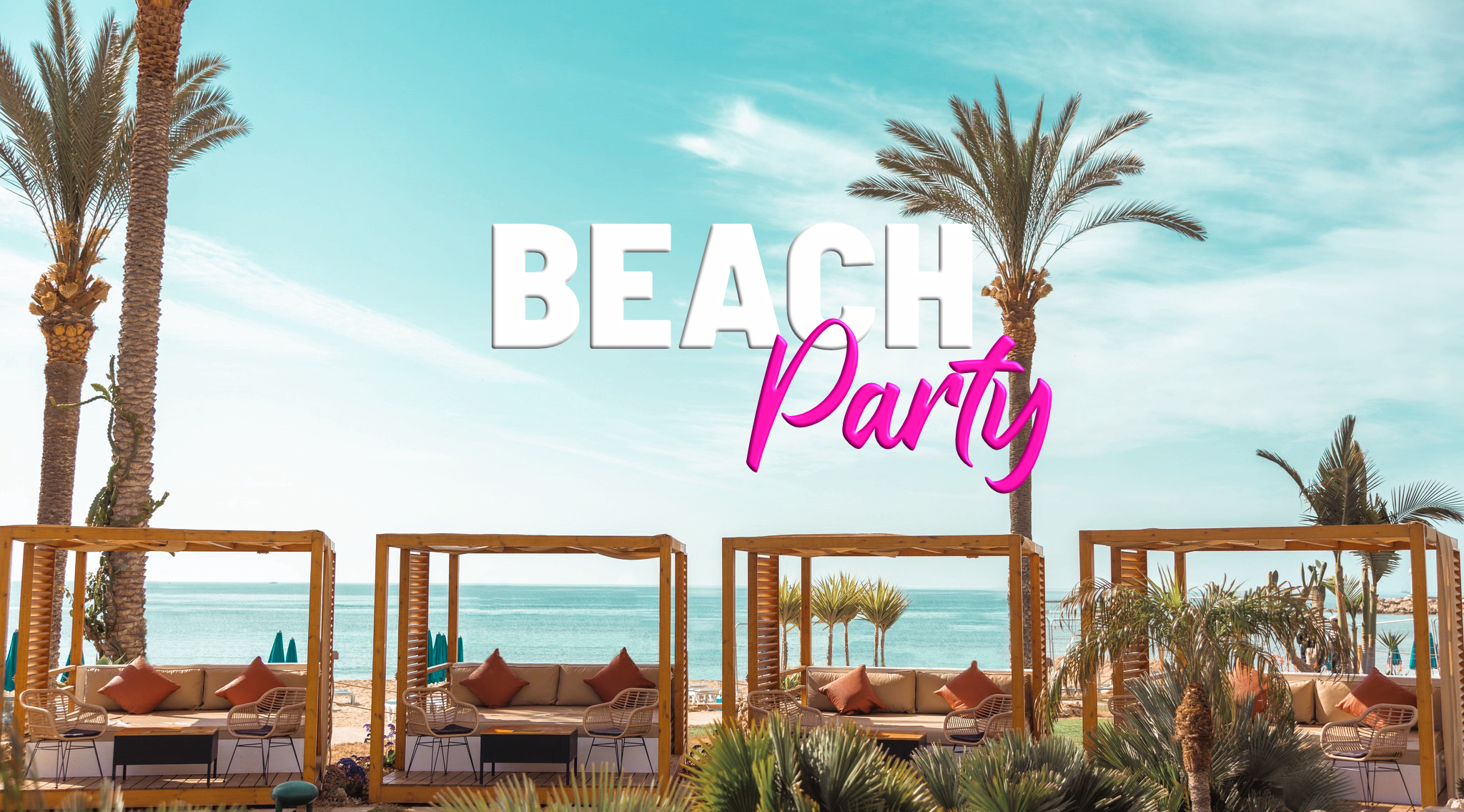 Cabanas of the beach party in Ayia Napa