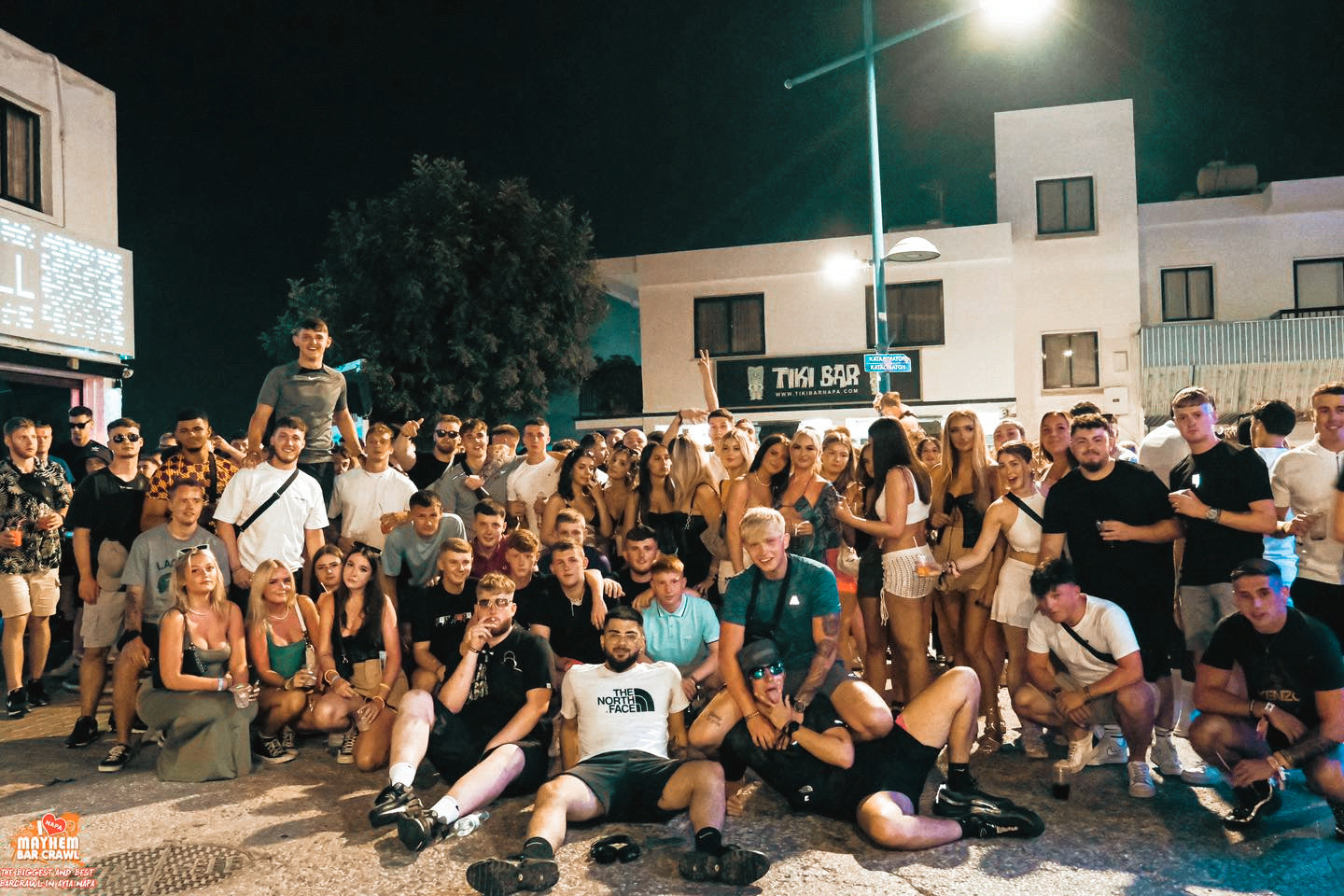 People outside the bar on the bar crawl in Ayia Napa