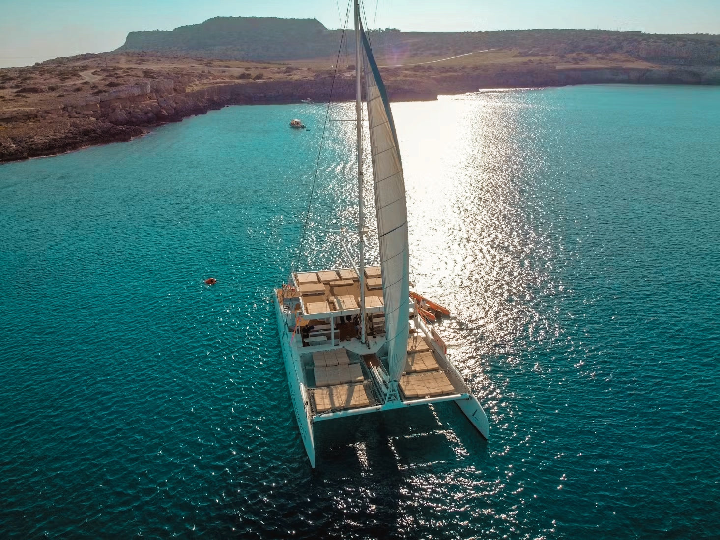 Boat at the sea at sunset in Ayia Napa