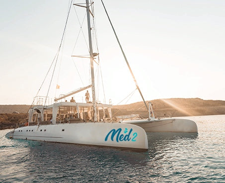 Boat at the sea on sunset in Ayia Napa