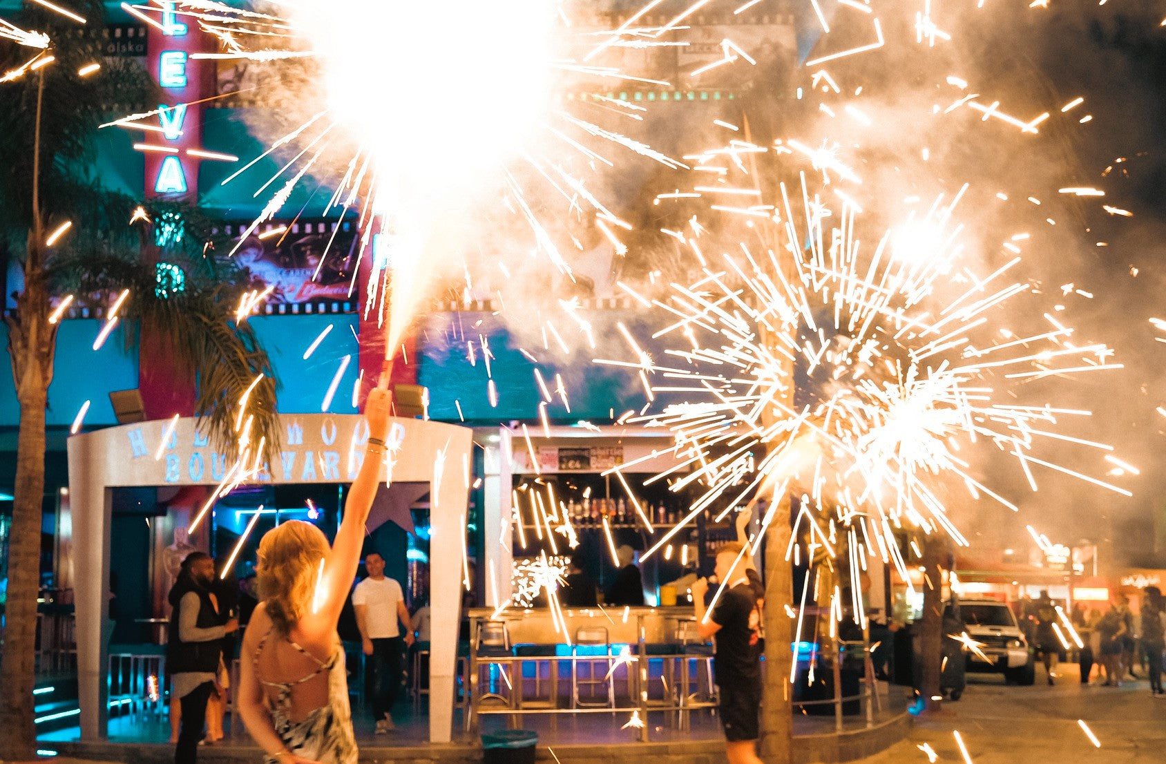 Fireworks at the mayhem bar crawl in Ayia Napa