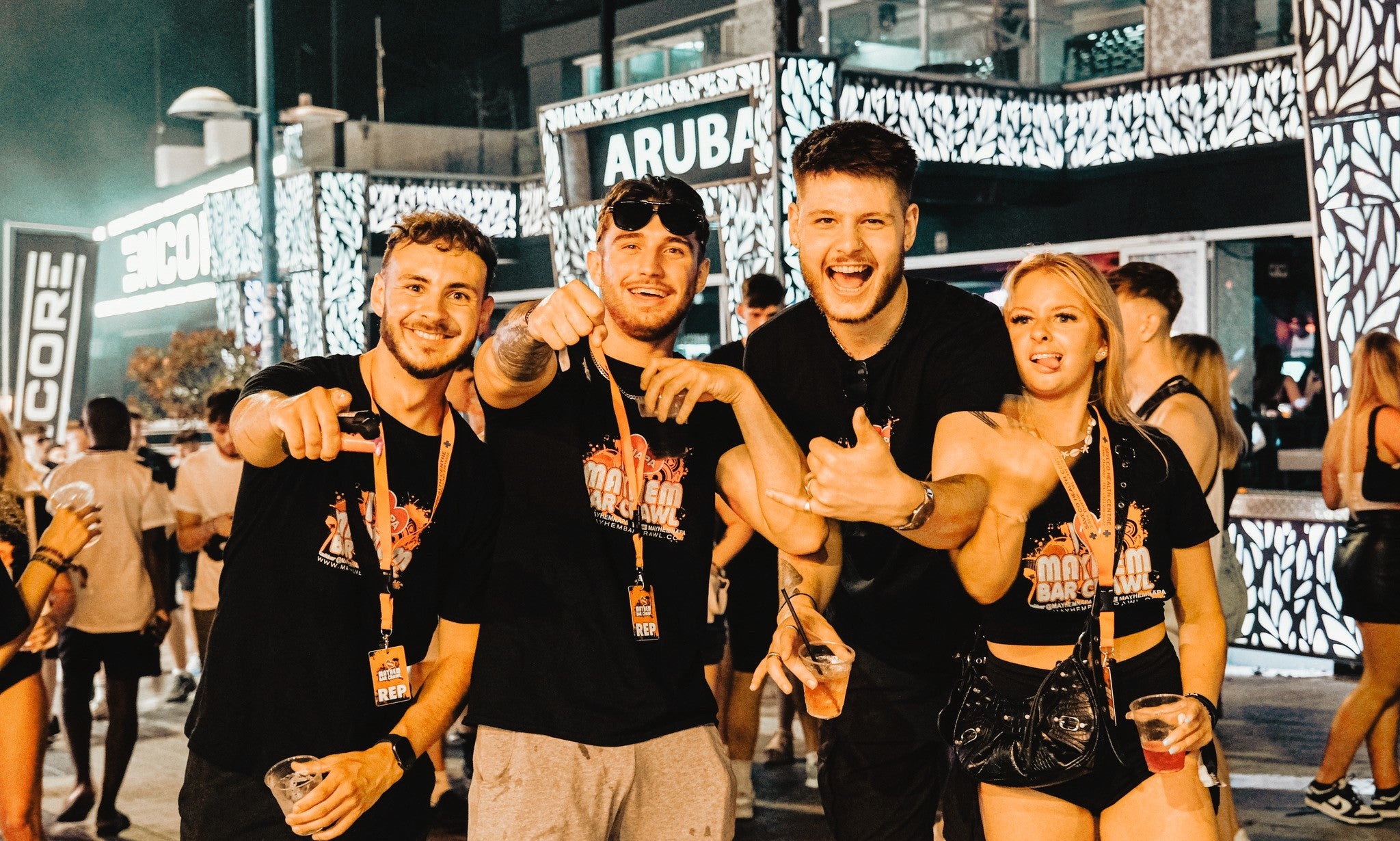 People having fun at the mayhem bar crawl in Ayia Napa