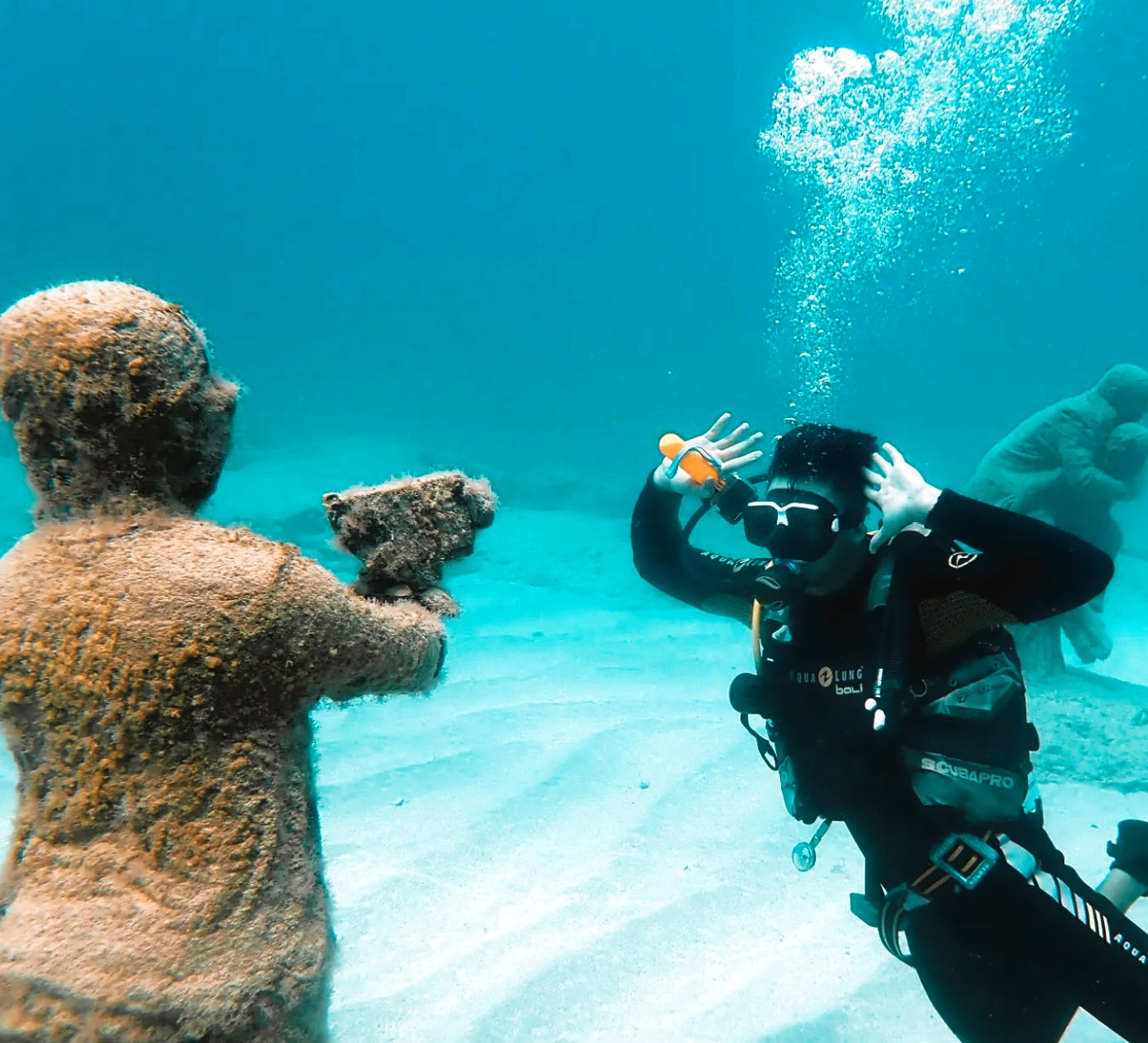 Person diving at Musan sculpture park in Ayia Napa 