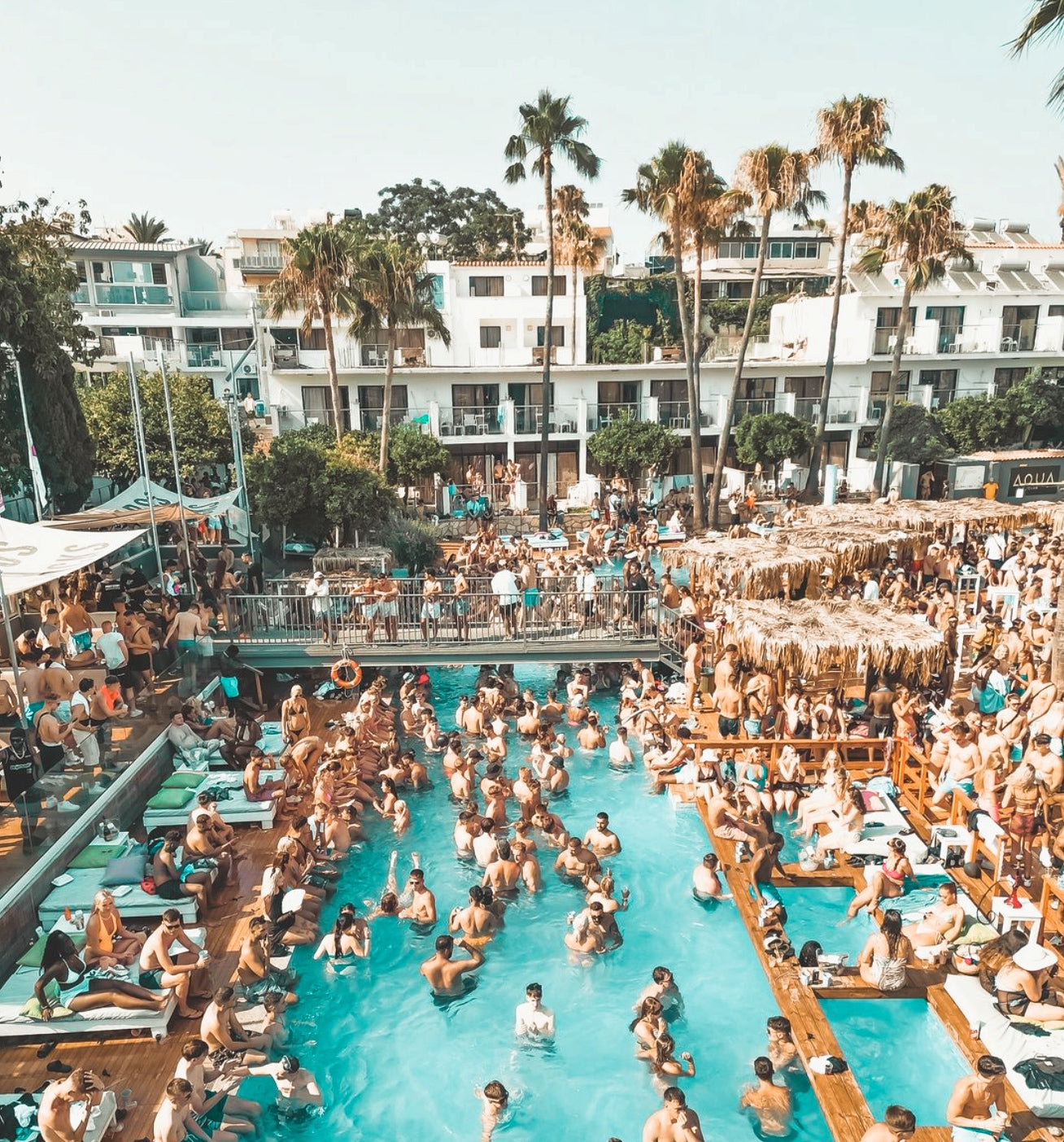 Pool of the pambos pool party in Ayia Napa with people