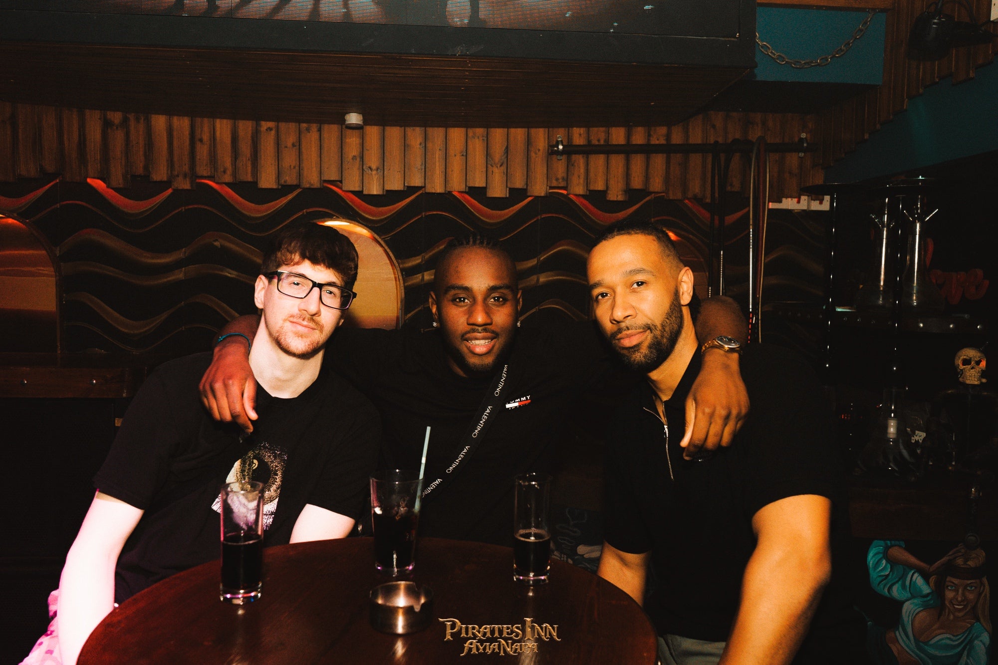 Three boys at pirates bar in Ayia Napa