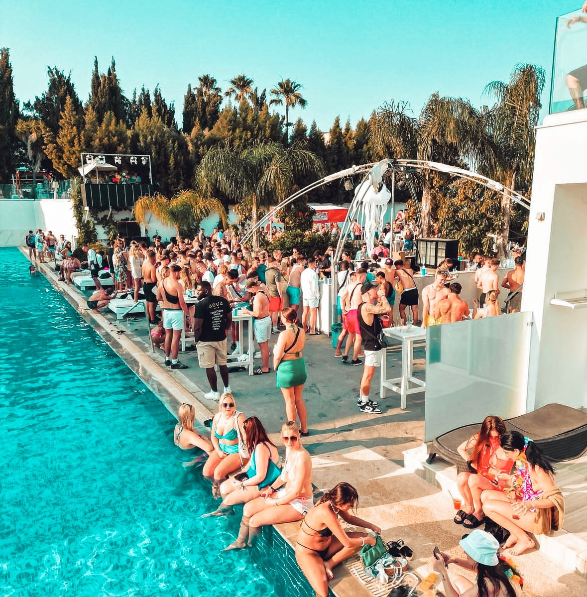 Pool and people at the sunset sessions pool party in Ayia Napa