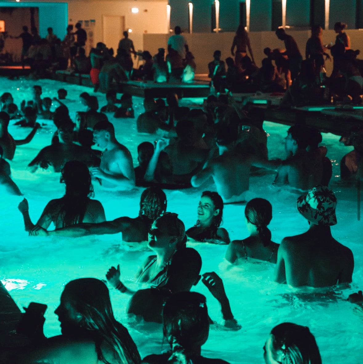 People at night at the sunset sessions pool party in Ayia Napa