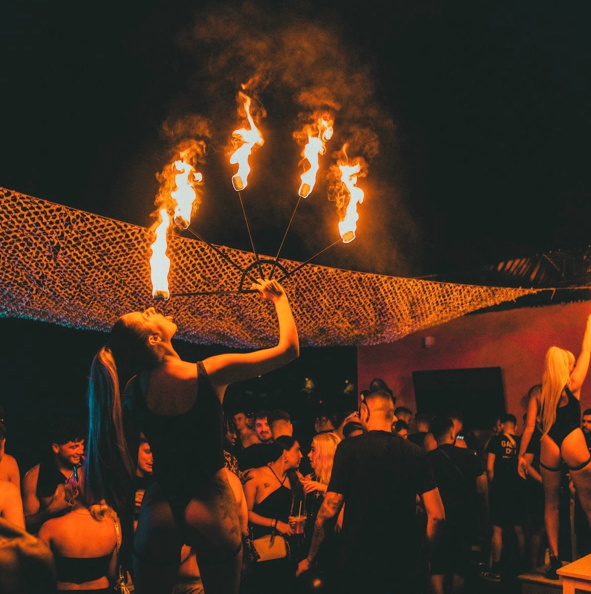 Fire show at Vice rooftop party in Ayia Napa